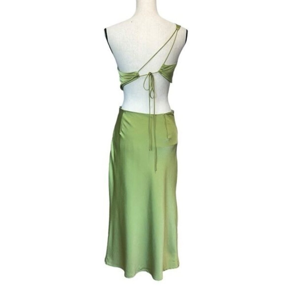 Showpo. Kaniva Midi Dress One Shoulder Open Back Dress Olive Green Womens Size 6 - Picture 2 of 16